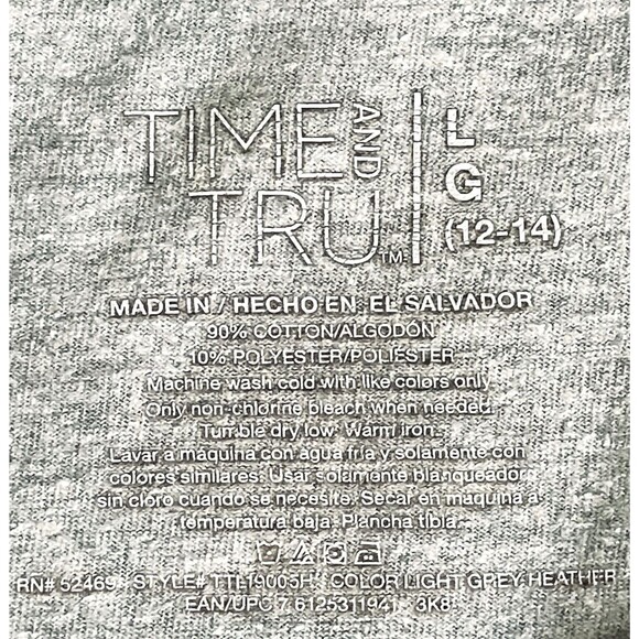 Time and Tru T-Shirt V Neck Gray Stretch Soft Cotton L 12 14 Womens Athleisure - Picture 3 of 9